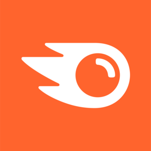 Het logo van SEMrush, een SEO-tool met een oranje achtergrond en wit icoon