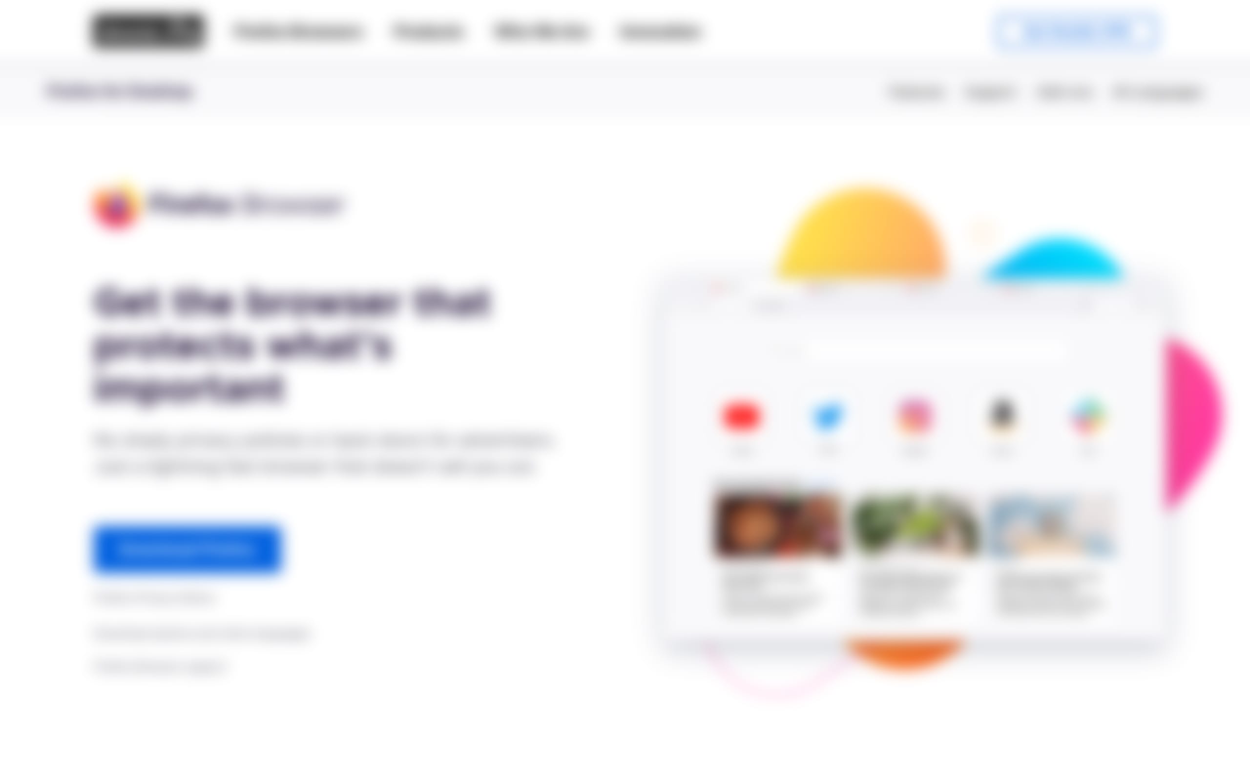Een wazig screenshot van de Firefox homepage onderschrift: De Firefox homepage wazig om scheelzien te simuleren