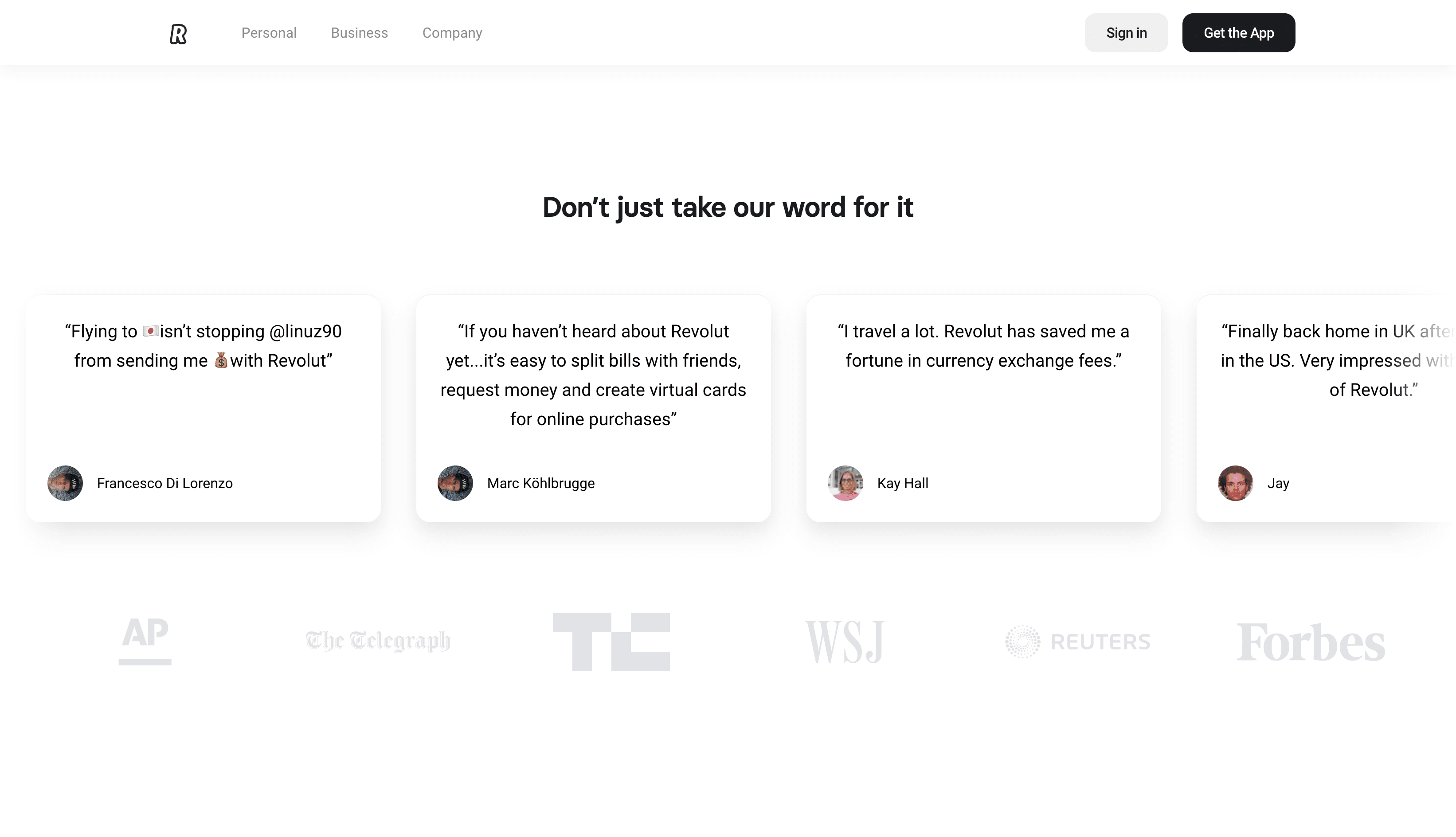 Een screenshot van de homepage van Revolut.com