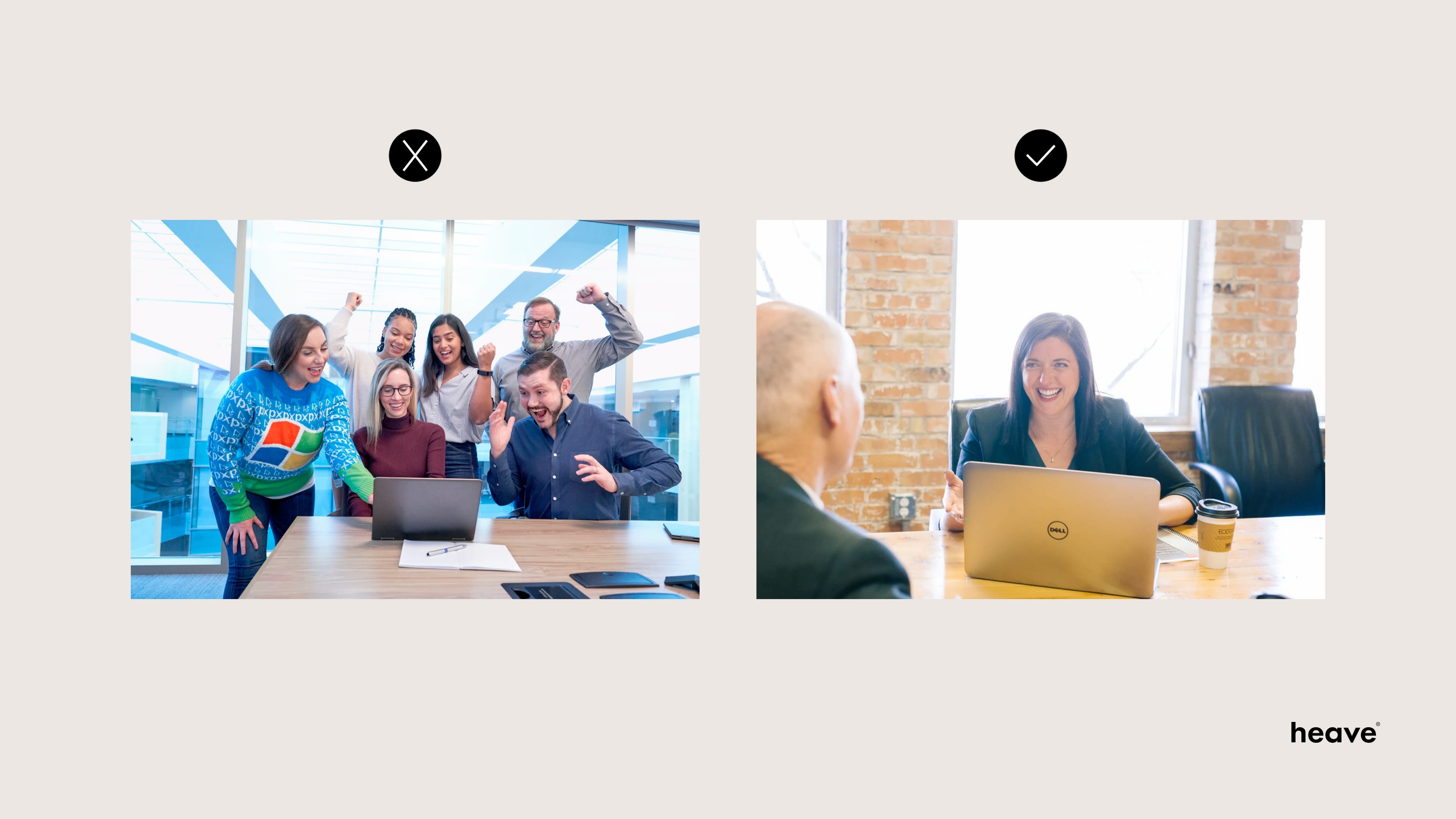 Een vergelijking tussen slechte stockfoto's en meer levensechte situaties