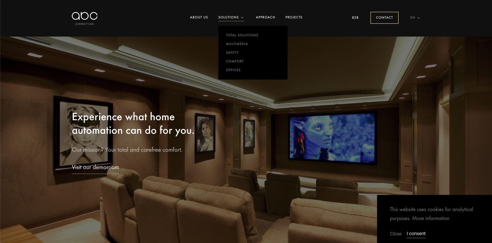 Een screenshot van domotica.be's submenu navigatie