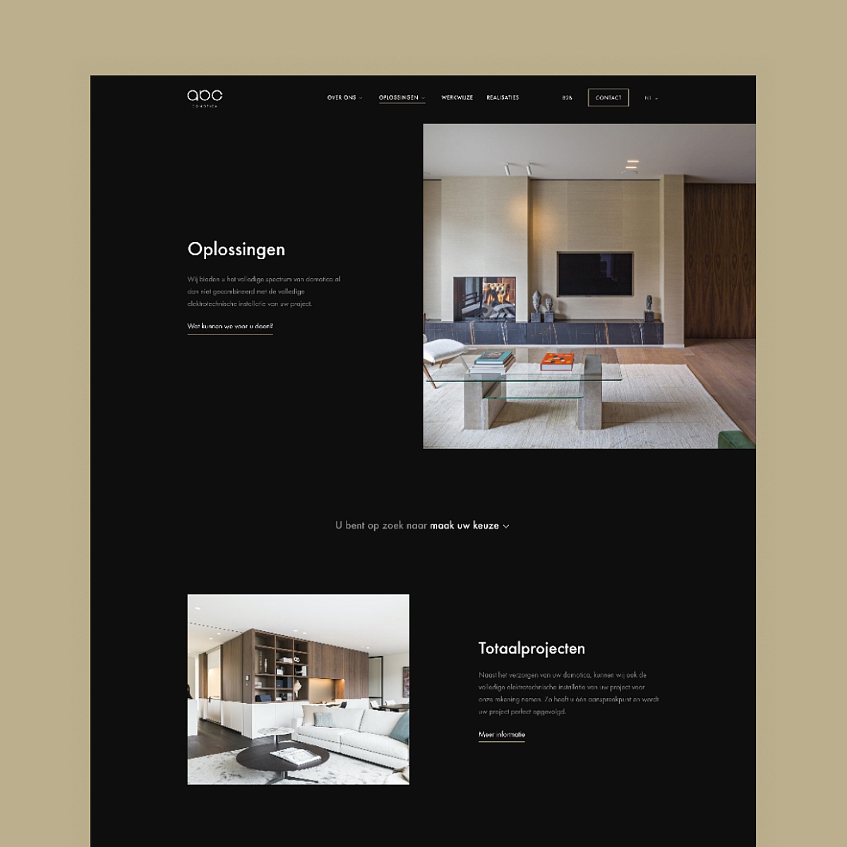 Screenshots van (details van) de website die ABC - Domotica liet maken door Heave Webdesign Antwerpen