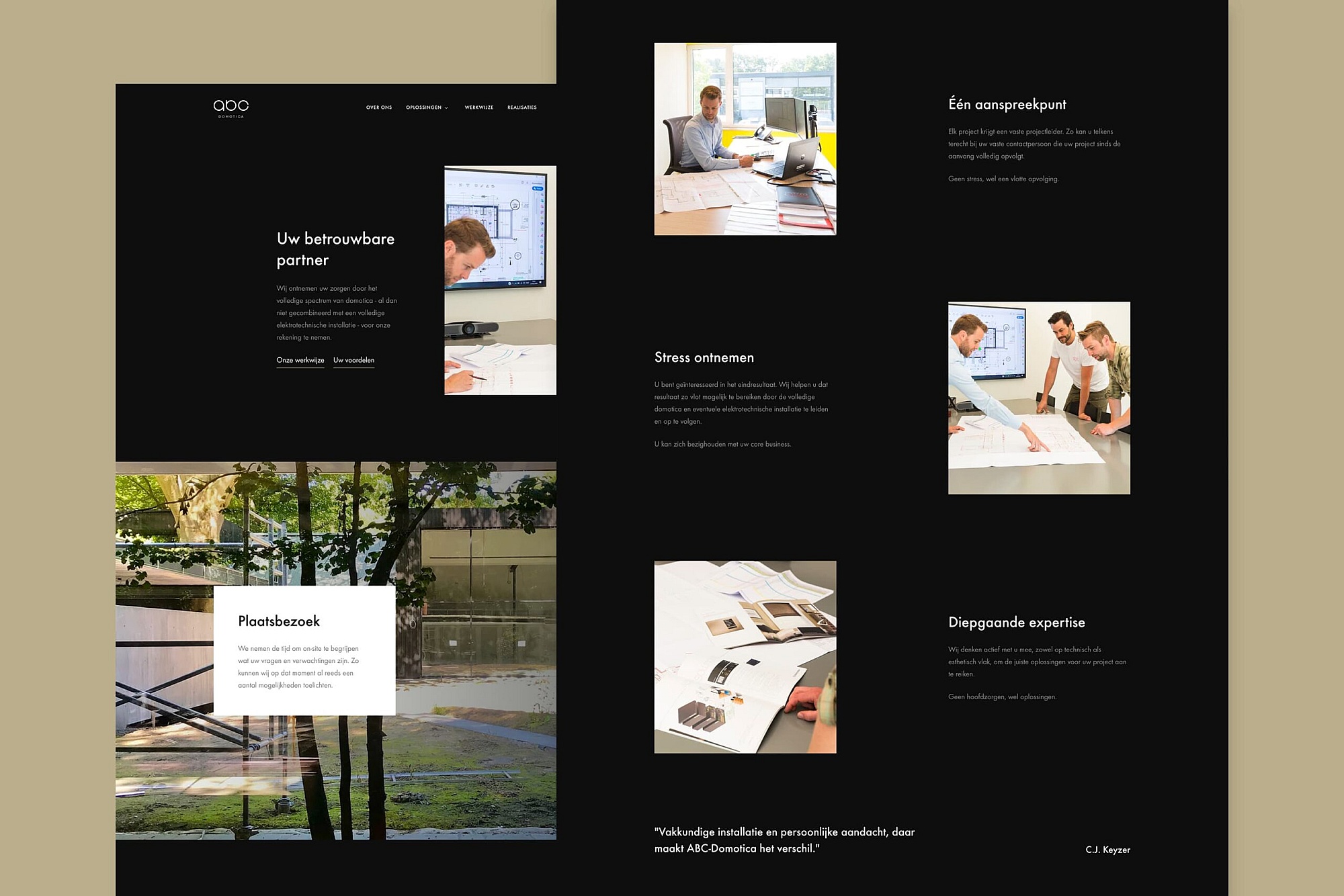 Screenshots of (details of) the website that ABC - Domotica had made by Heave Webdesign Antwerp