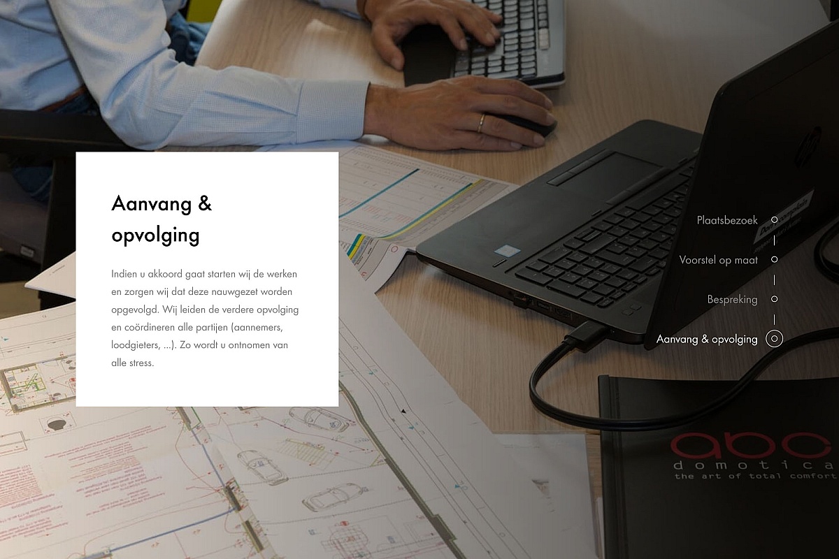 Screenshots of (details of) the website that ABC - Domotica had made by Heave Webdesign Antwerp