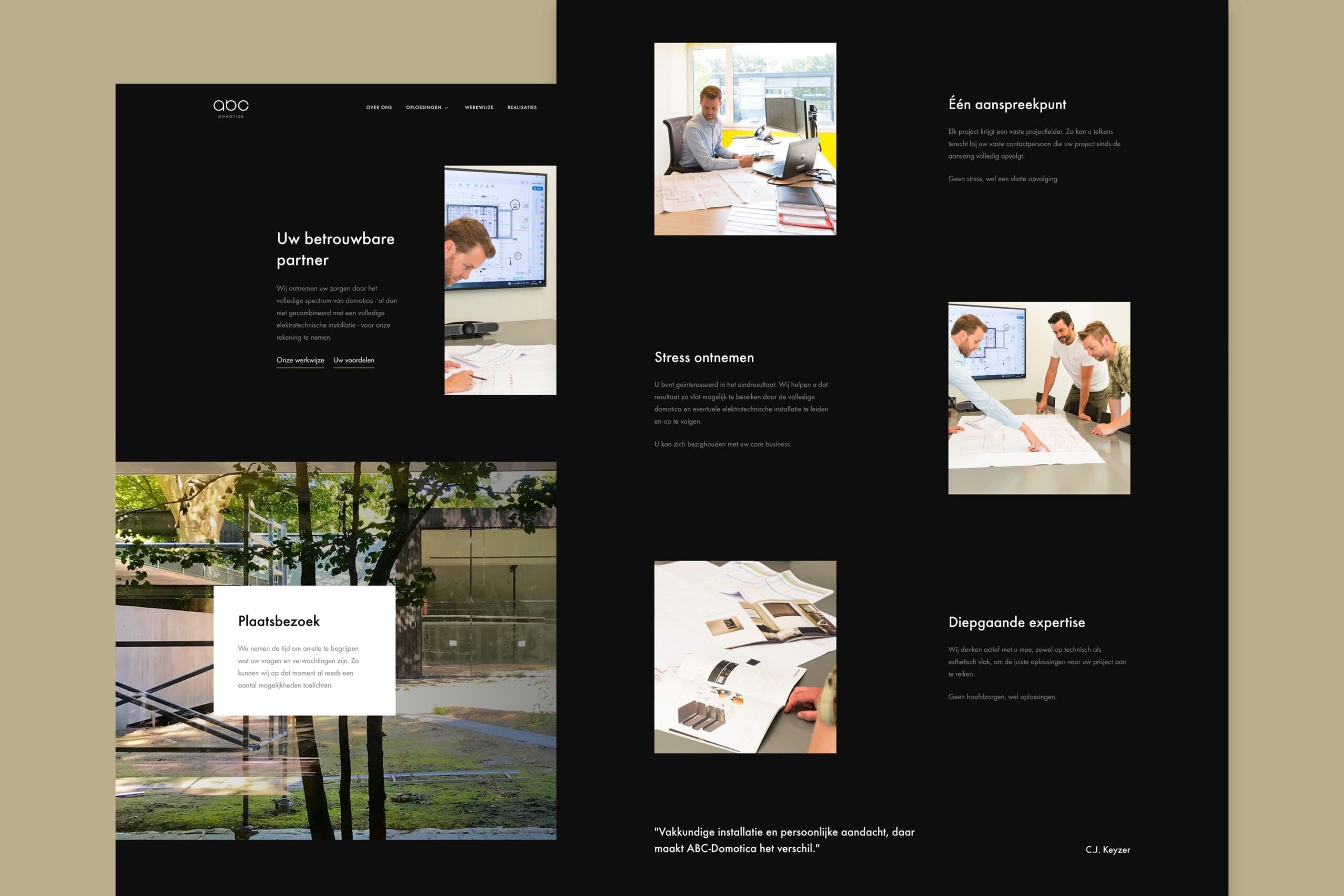 Screenshots of (details of) the Website that ABC - Domotica had made by Heave Webdesign Antwerp