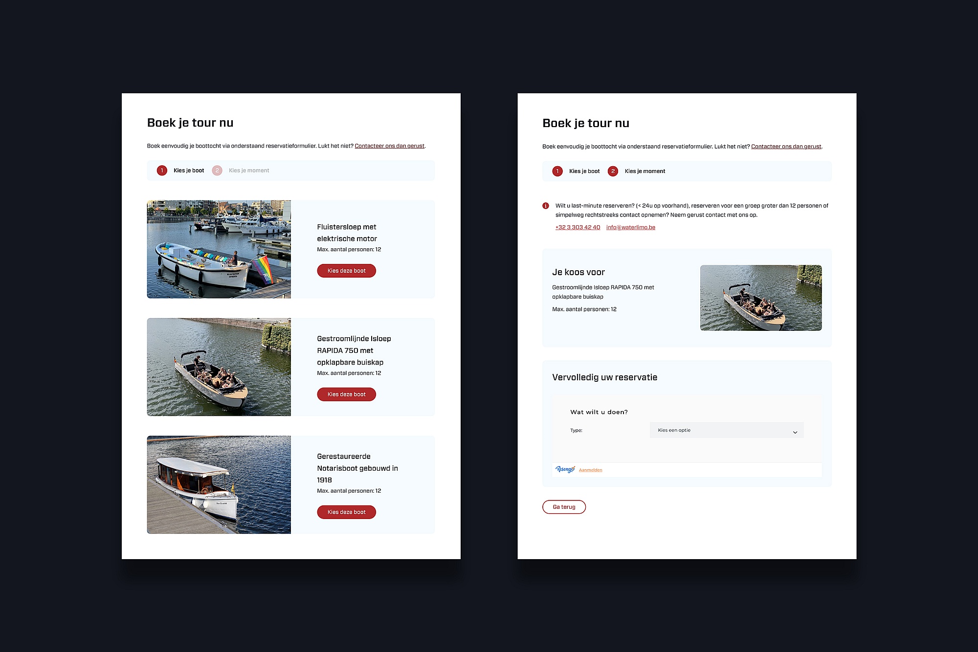 Screenshots of (details of) the website that Antwerp Boat Tours had made by Heave Webdesign Antwerp