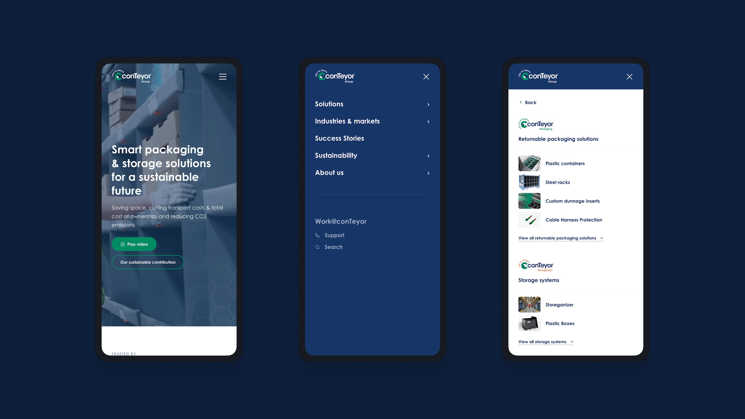 Screenshots of (details of) the Website that conTeyor had made by Heave Webdesign Antwerp
