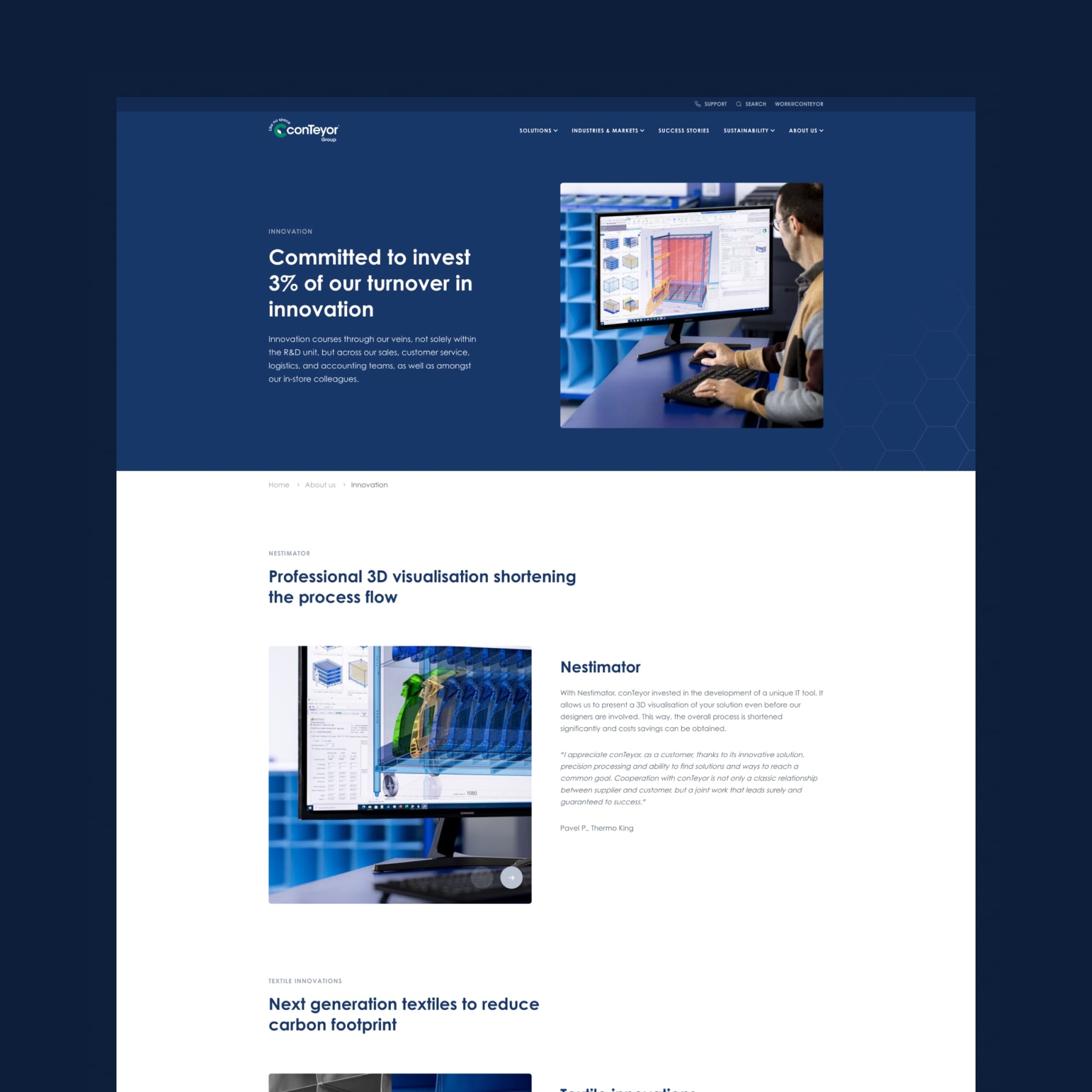 Screenshots van (details van) de Website die conTeyor liet maken door Heave Websites & Webapps Antwerpen