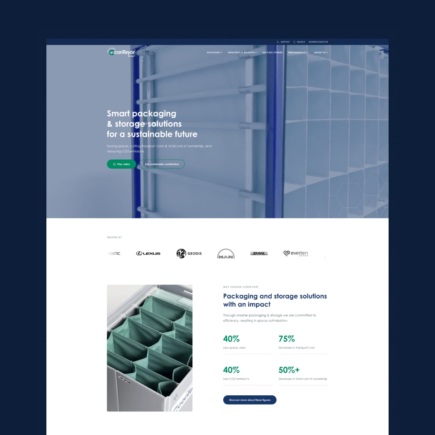 Screenshots of (details of) the website that conTeyor had made by Heave Webdesign Antwerp