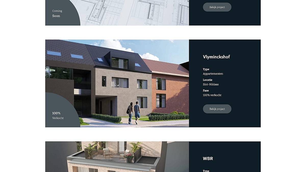 Screenshots van (details van) de website die De Paep Projectontwikkeling liet maken door Heave Webdesign Antwerpen