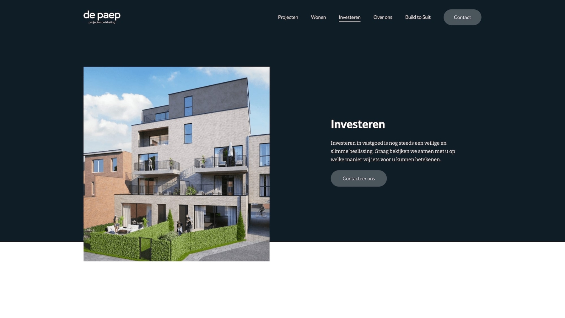 Screenshots of (details of) the Website that De Paep Projectontwikkeling had made by Heave Webdesign Antwerp
