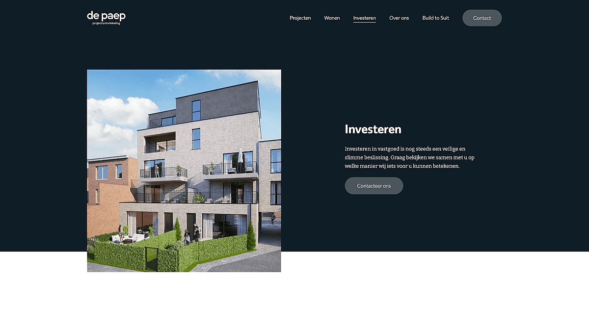 Screenshots van (details van) de website die De Paep Projectontwikkeling liet maken door Heave Webdesign Antwerpen