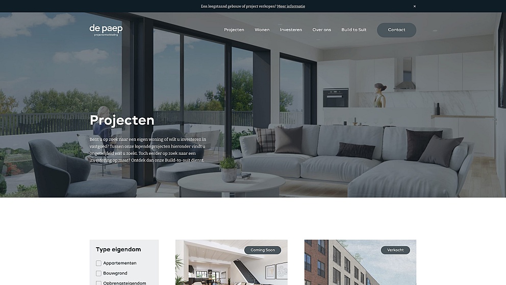 Screenshots of (details of) the website that De Paep Projectontwikkeling had made by Heave Webdesign Antwerp