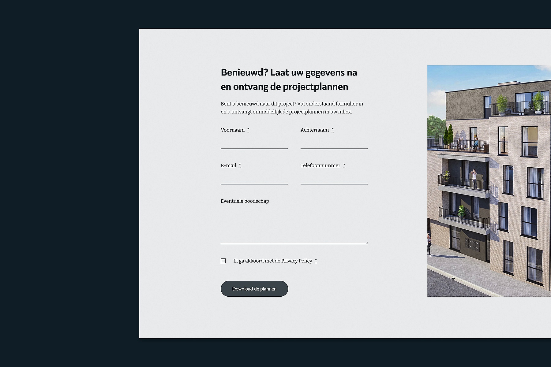 Screenshots van (details van) de website die De Paep Projectontwikkeling liet maken door Heave Webdesign Antwerpen