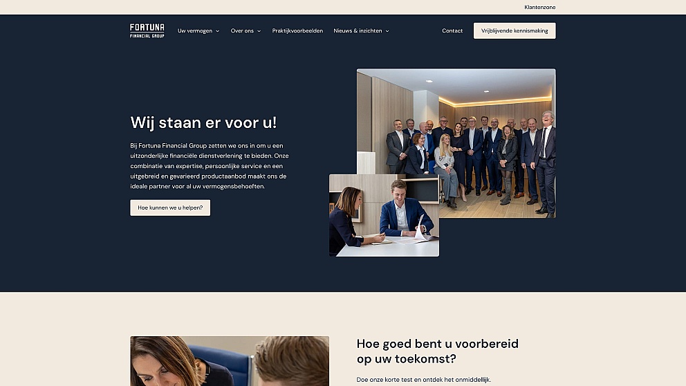 Screenshots van (details van) de website die Fortuna Financial Group liet maken door Heave Webdesign Antwerpen