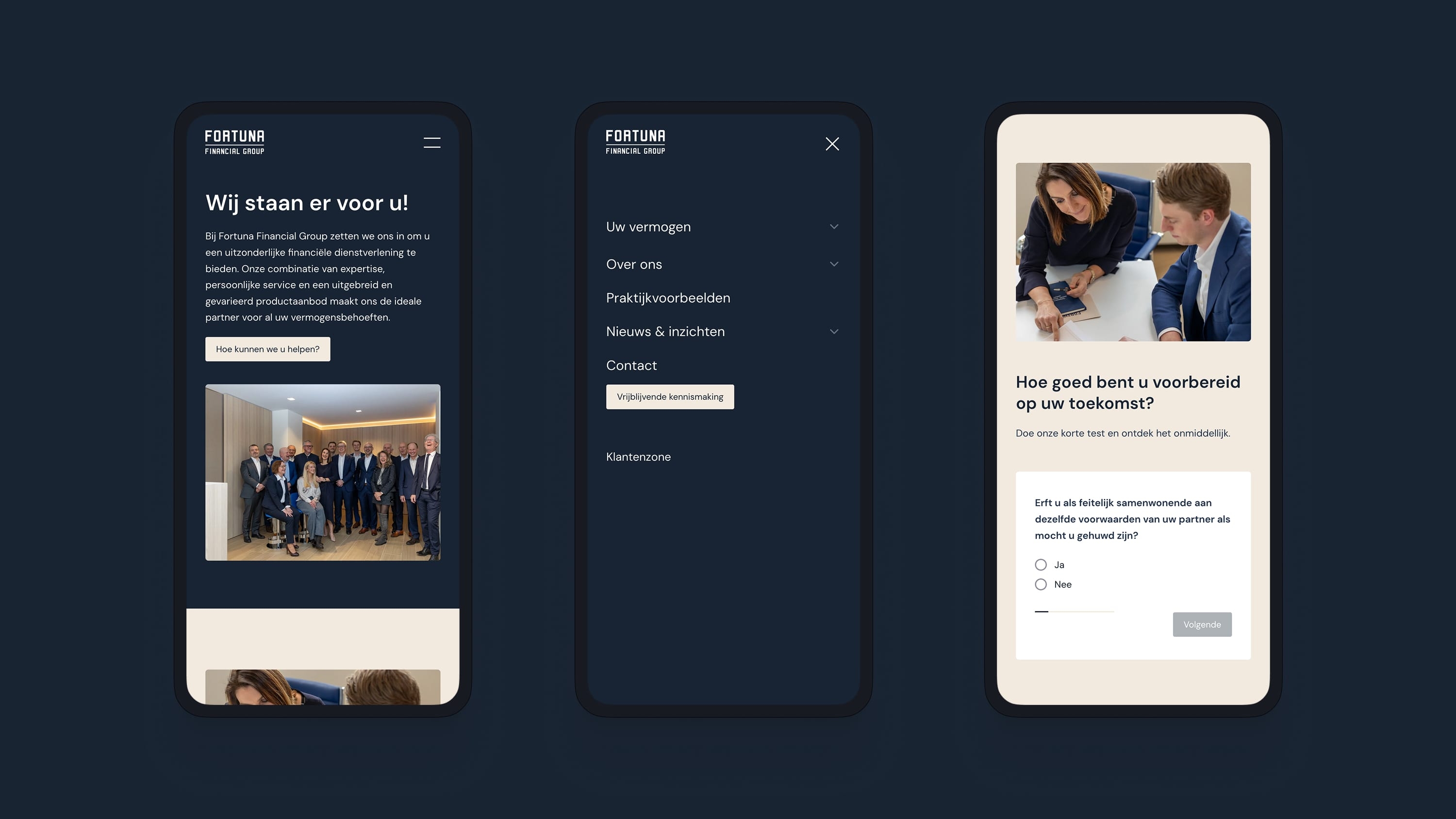 Screenshots van (details van) de Website die Fortuna Financial Group liet maken door Heave Webdesign Antwerpen