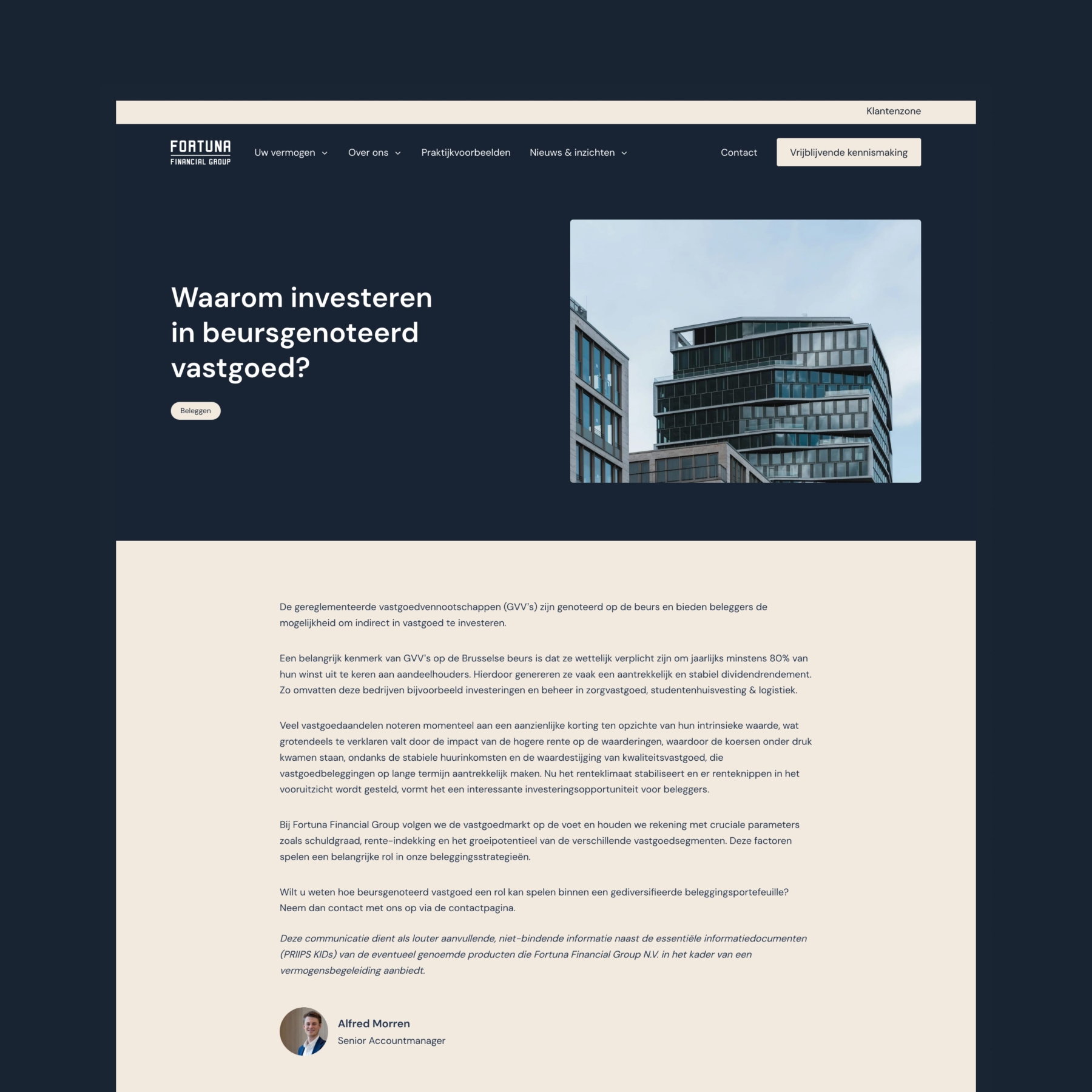Screenshots of (details of) the Website that Fortuna Financial Group had made by Heave Webdesign Antwerp