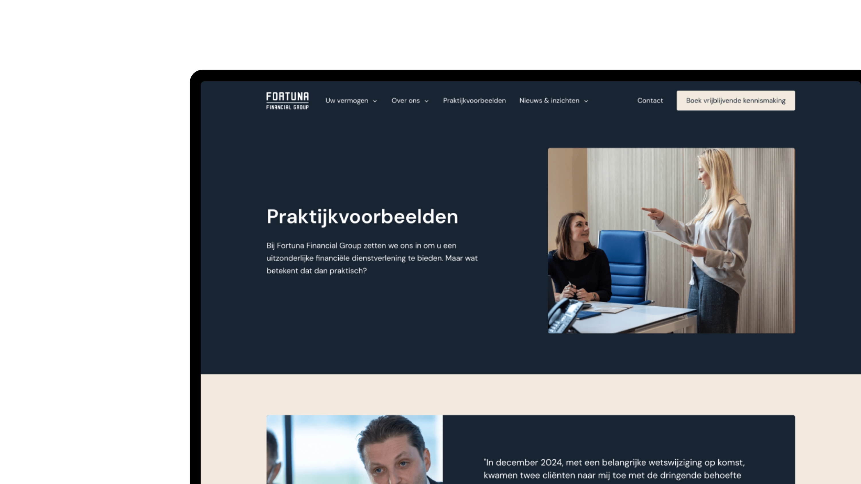 Screenshots of (details of) the Website that Fortuna Financial Group had made by Heave Webdesign Antwerp