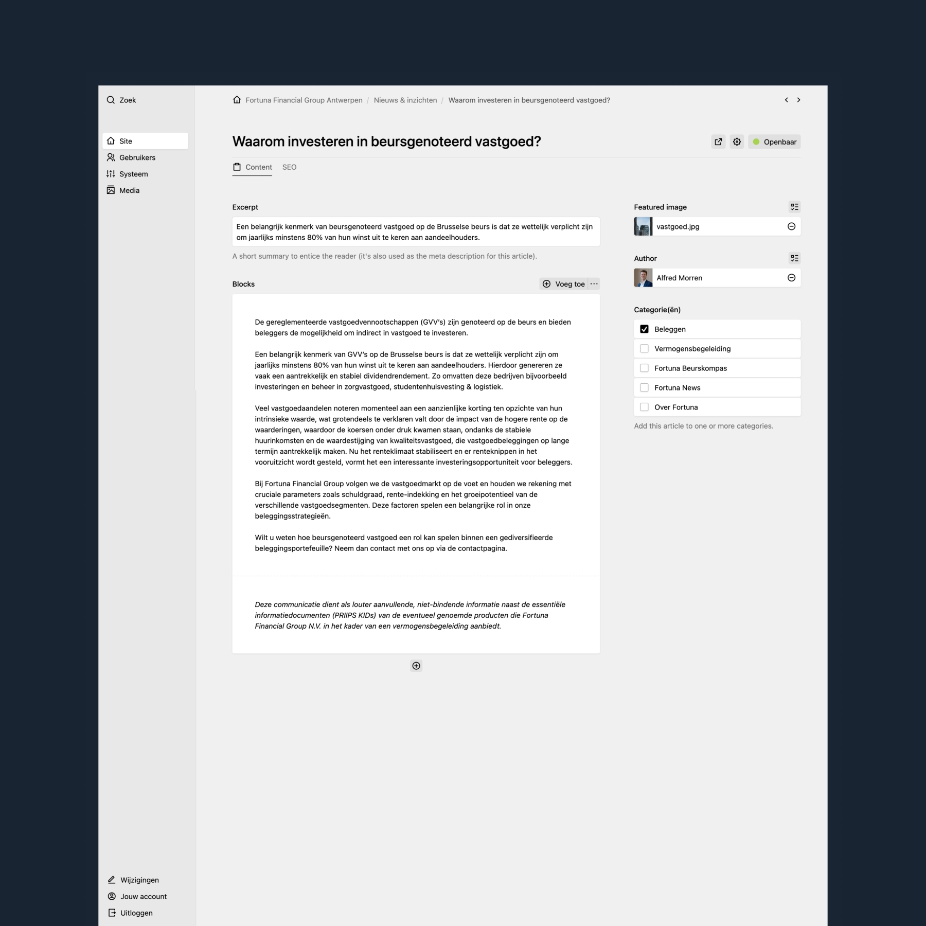 Screenshots van (details van) de Website die Fortuna Financial Group liet maken door Heave Websites & Webapps Antwerpen