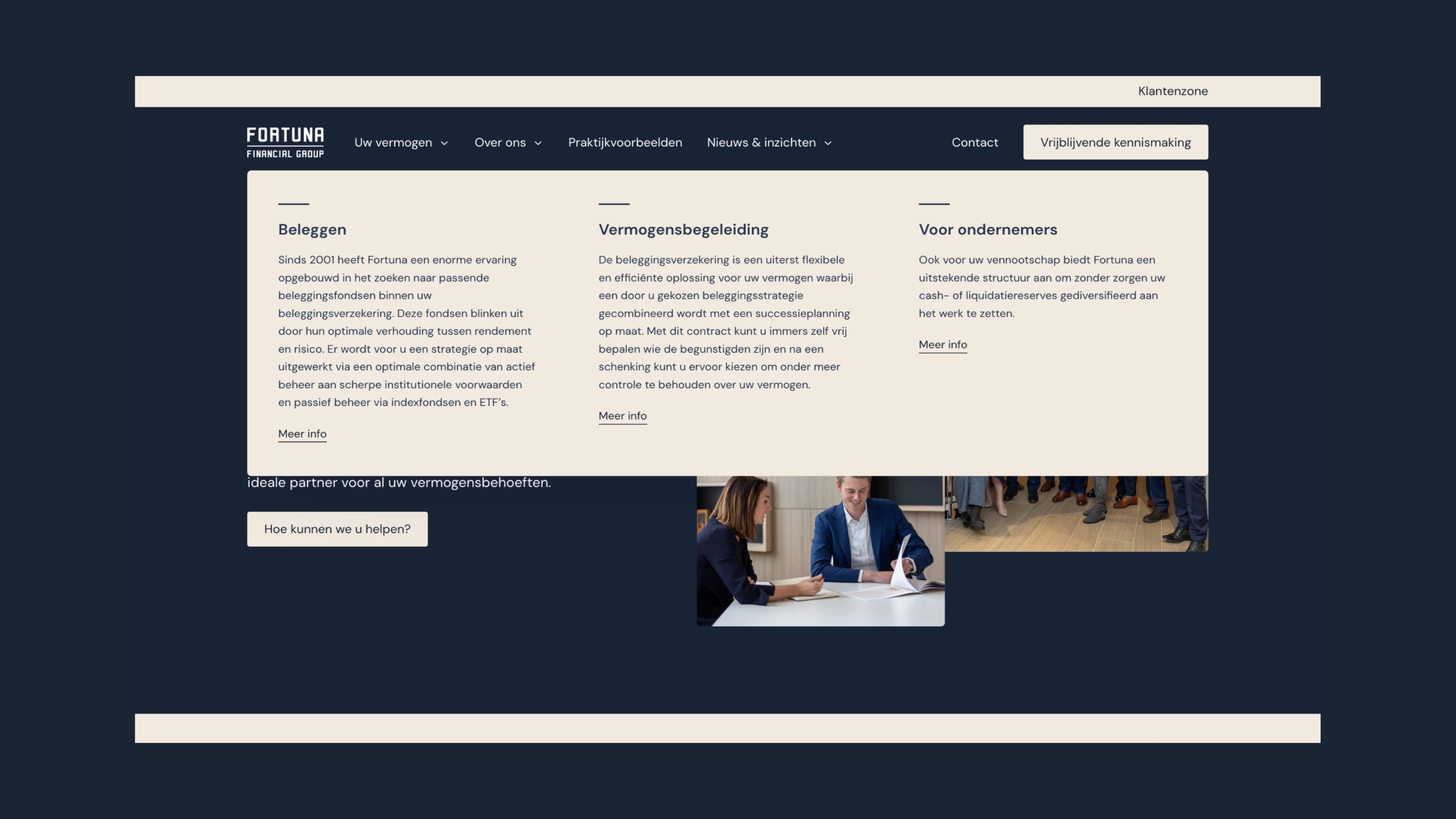 Screenshots van (details van) de website die Fortuna Financial Group liet maken door Heave Webdesign Antwerpen