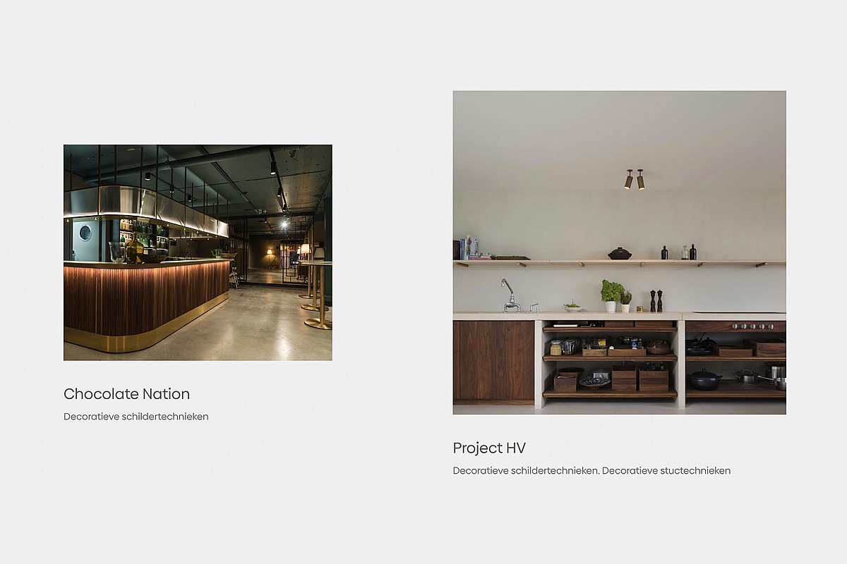 Screenshots van (details van) de website die Indico Painting liet maken door Heave Webdesign Antwerpen