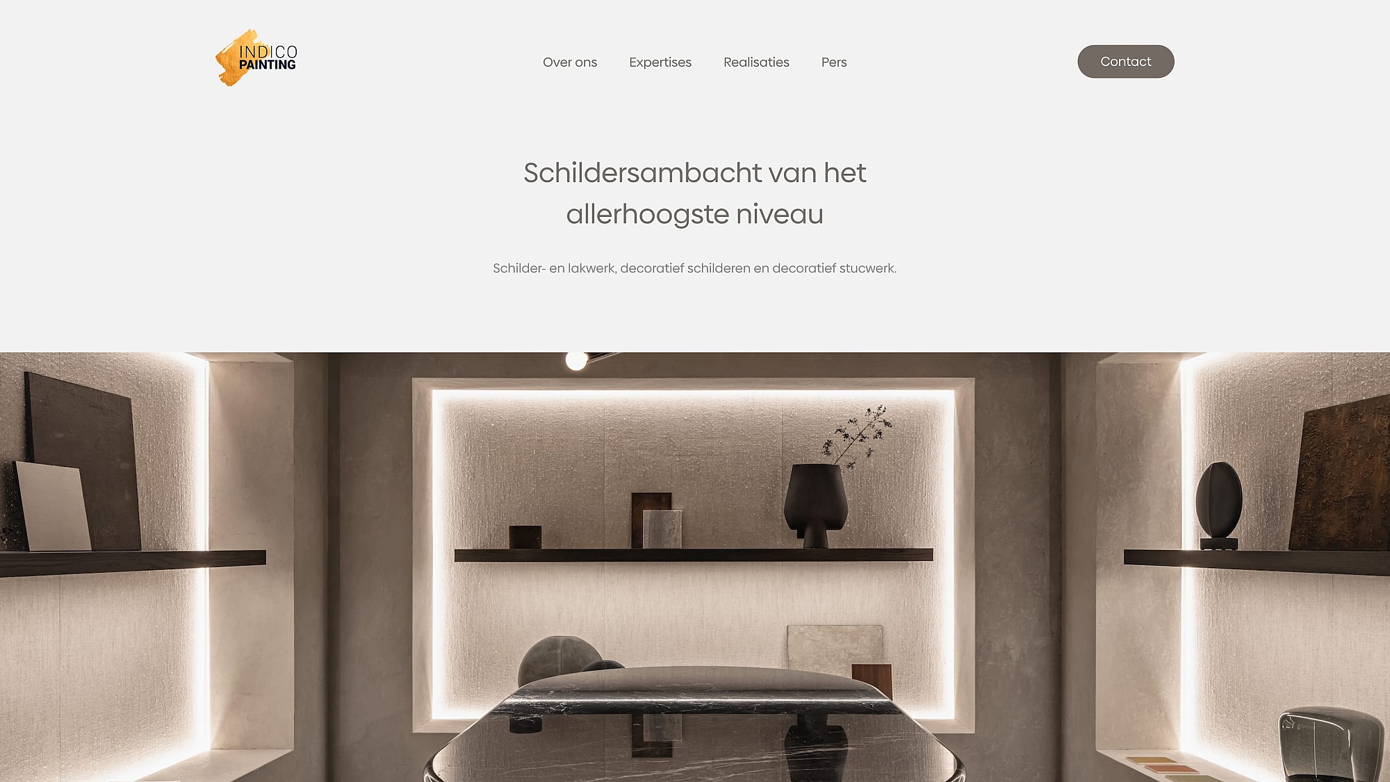 Screenshots of (details of) the website that Indico Painting had made by Heave Webdesign Antwerp