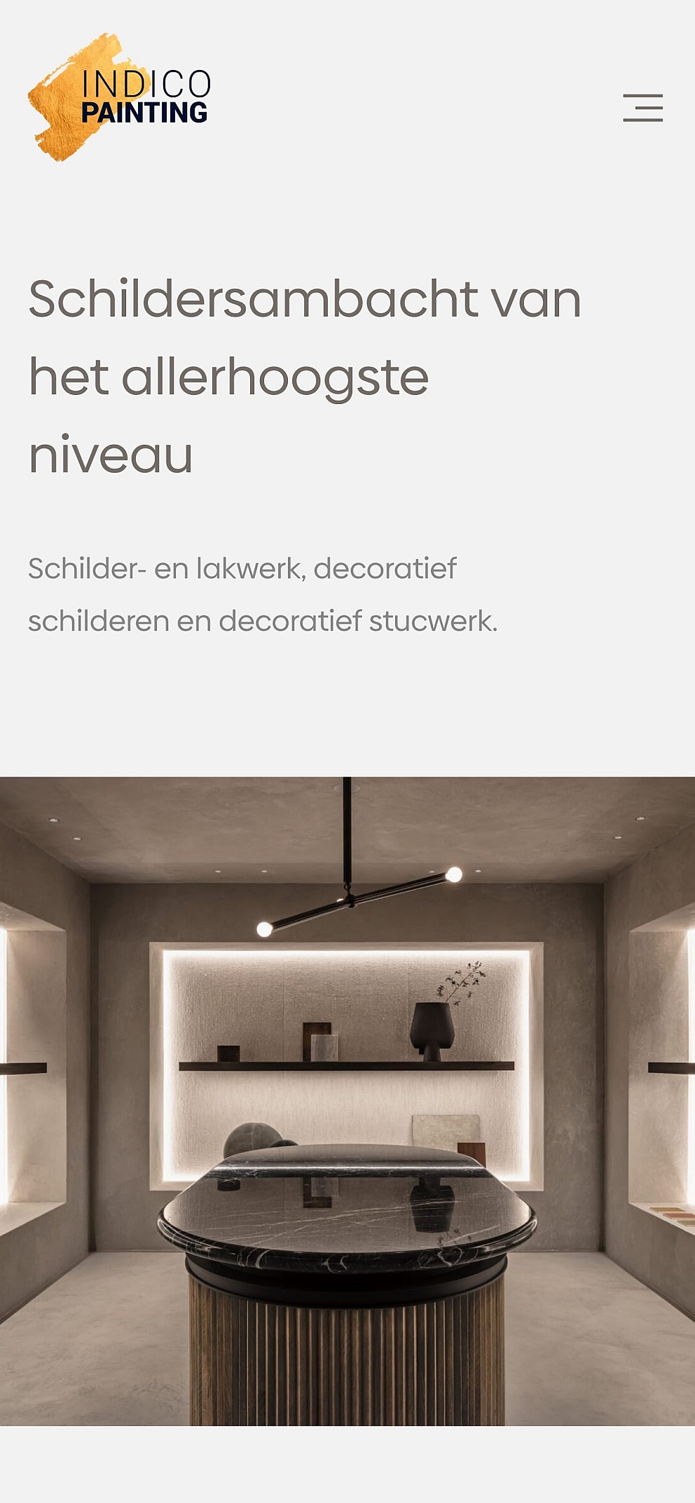 Screenshots van (details van) de website die Indico Painting liet maken door Heave Webdesign Antwerpen