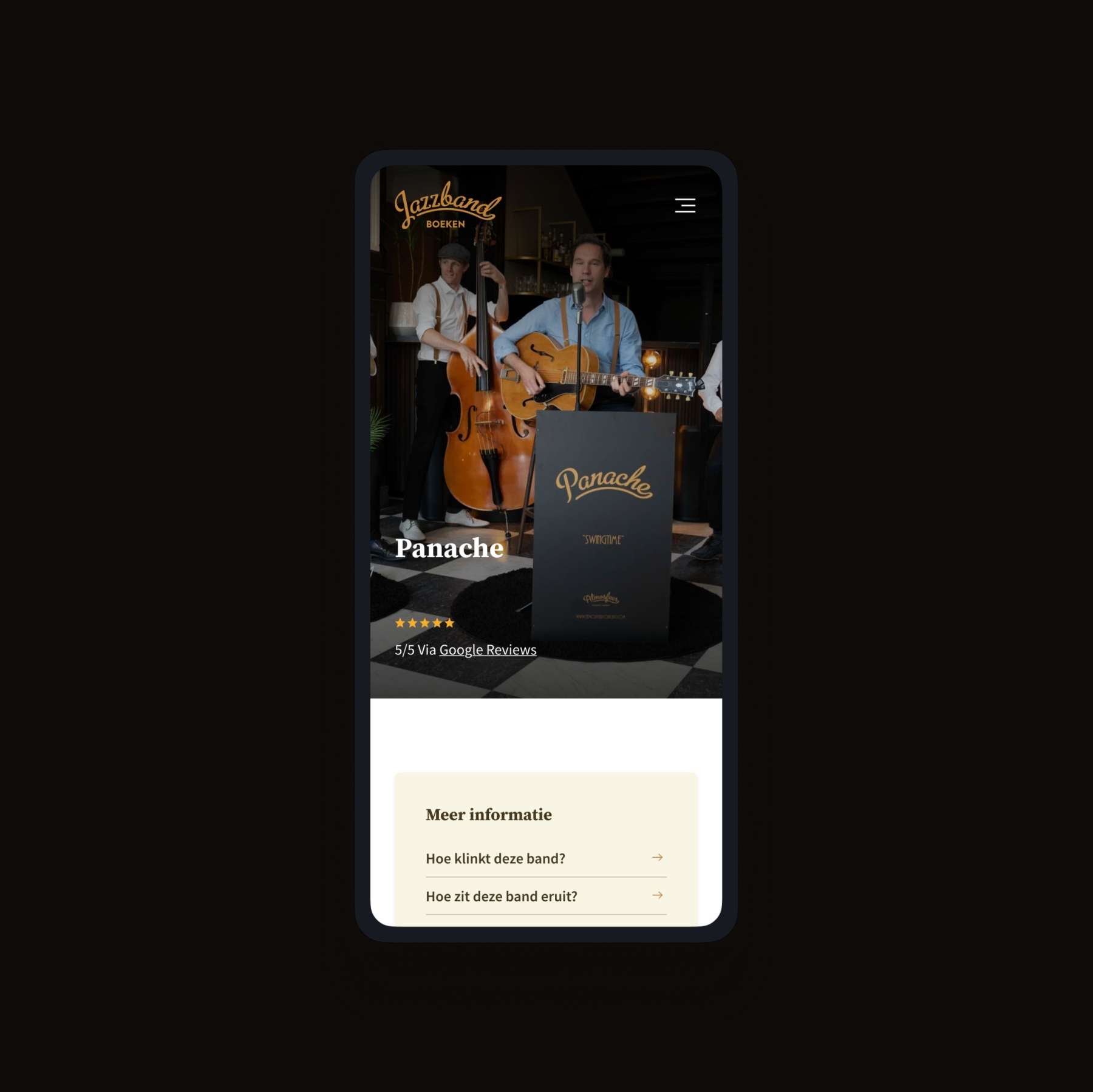 Screenshots van (details van) de Website die Jazzband boeken liet maken door Heave Websites & Webapps Antwerpen