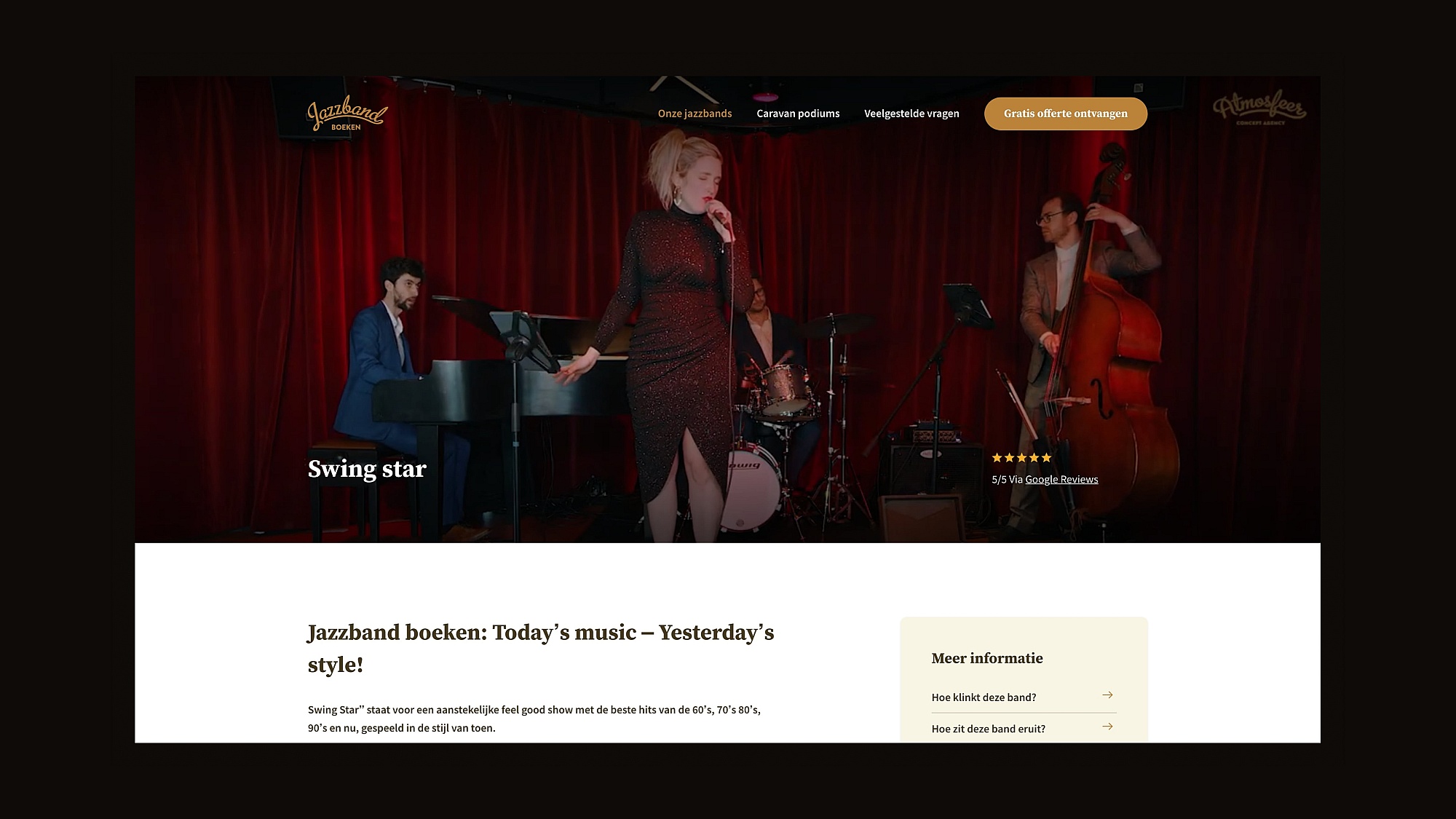 Screenshots of (details of) the website that Jazzband boeken had made by Heave Webdesign Antwerp