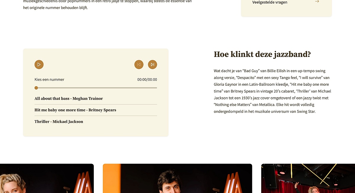 Screenshots van (details van) de website die Jazzband boeken liet maken door Heave Webdesign Antwerpen