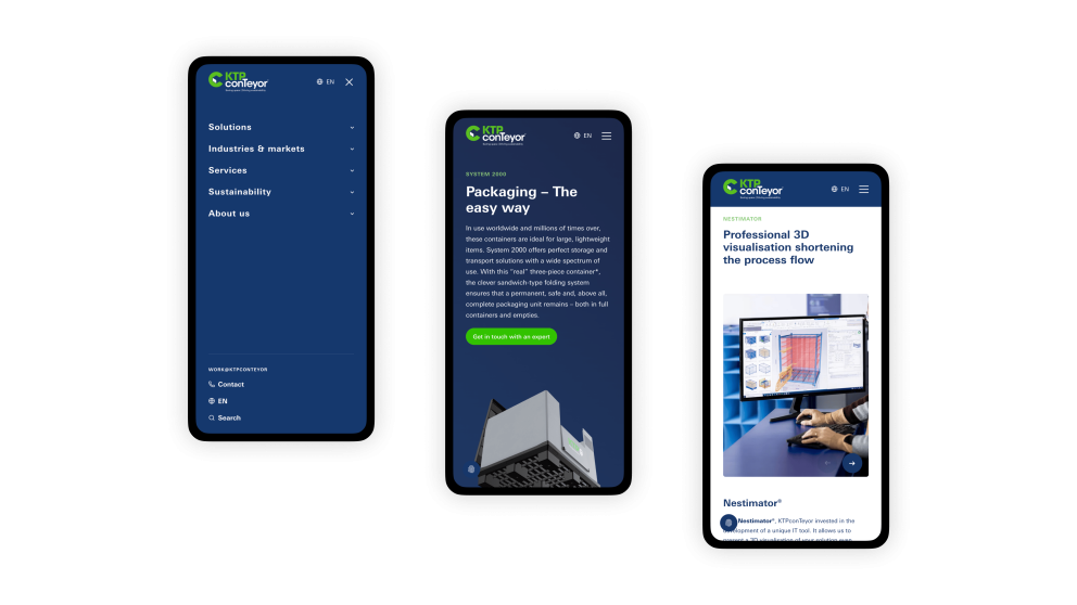 Screenshots van (details van) de Website die KTPconTeyor liet maken door Heave Websites & Webapps Antwerpen