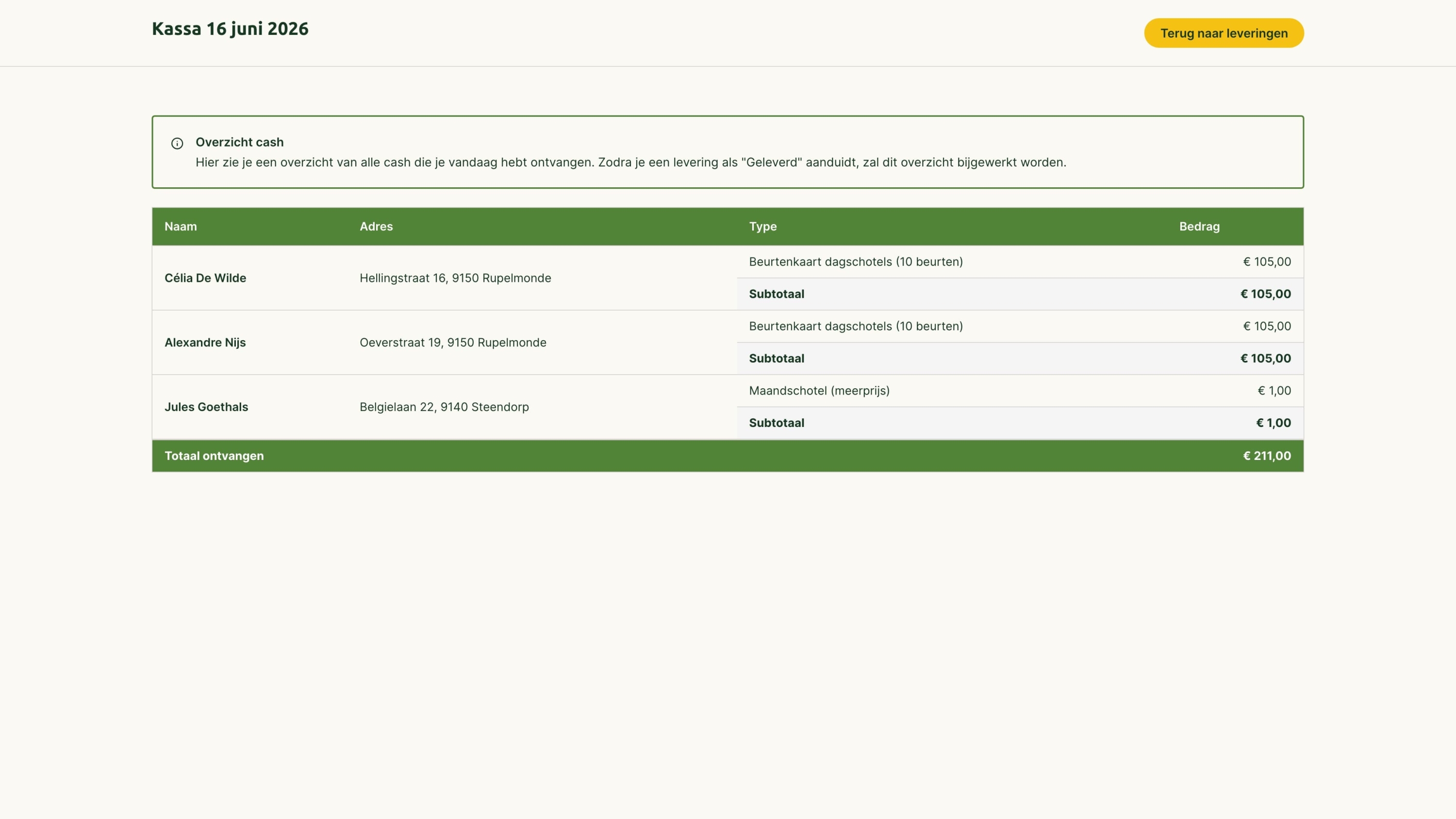 Screenshots of (details of) the Webapp that Maaltijden Pascal had made by Heave Webdesign Antwerp
