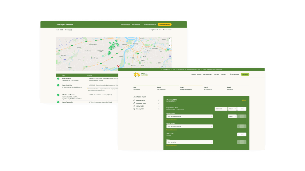 Screenshots van (details van) de Webapp die Maaltijden Pascal liet maken door Heave Websites & Webapps Antwerpen