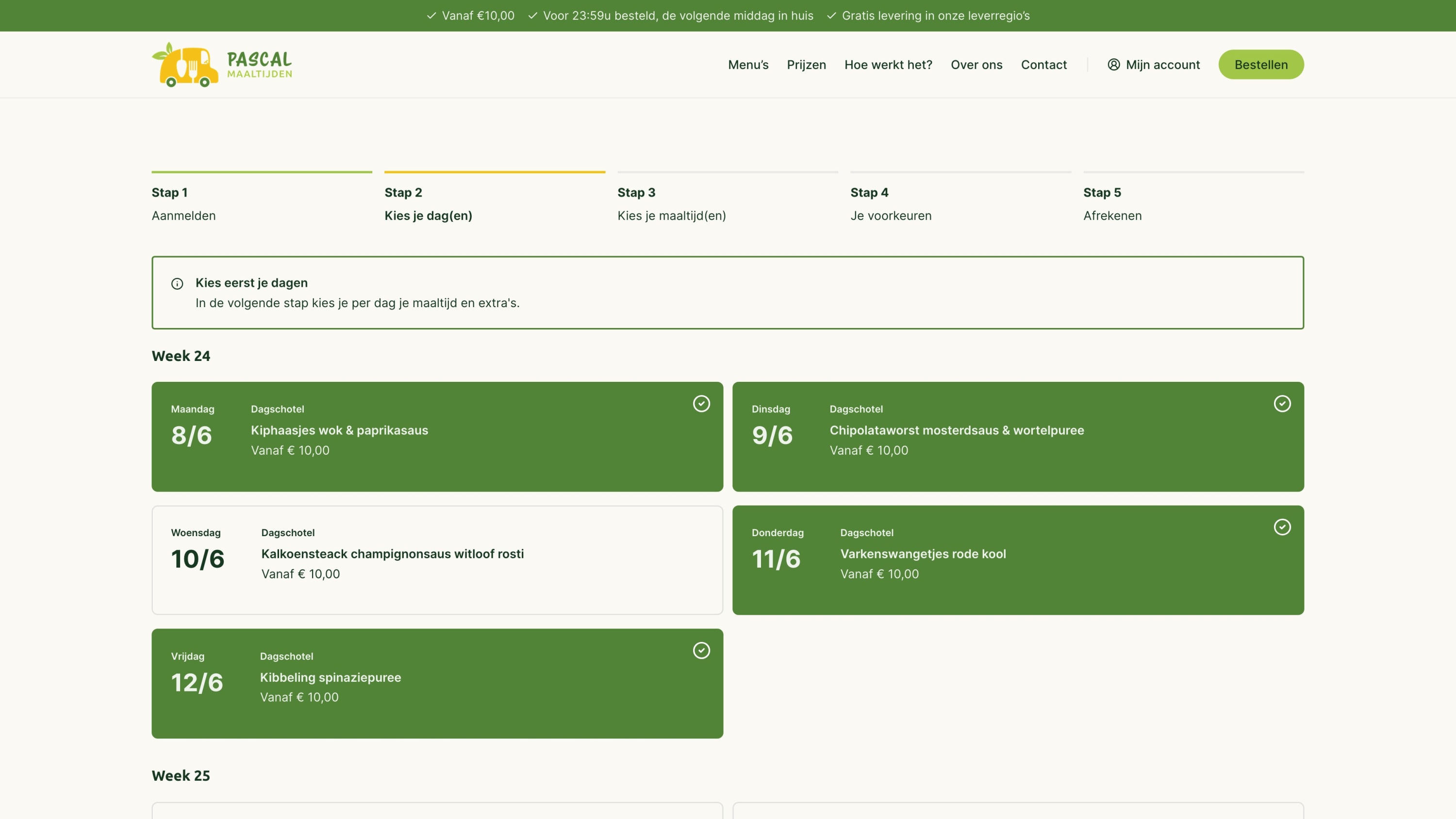 Screenshots of (details of) the Webapp that Maaltijden Pascal had made by Heave Webdesign Antwerp