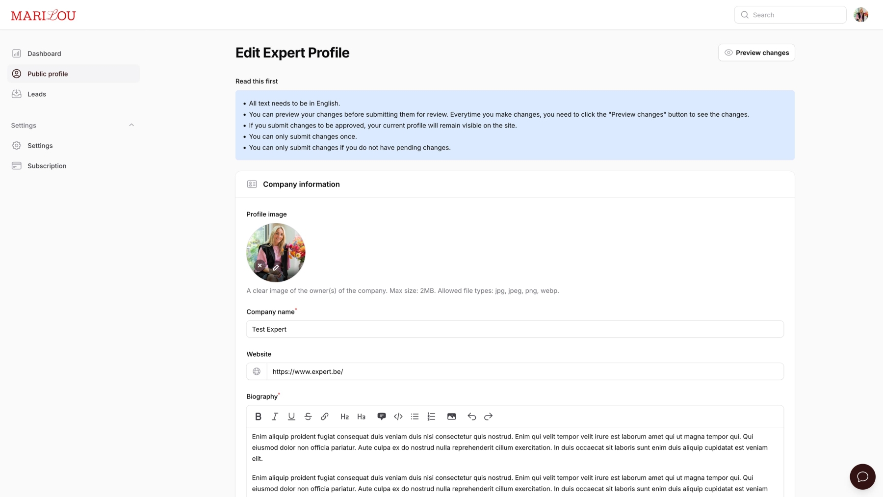 Screenshots of (details of) the Webapp, website that Marilou had made by Heave Webdesign Antwerp