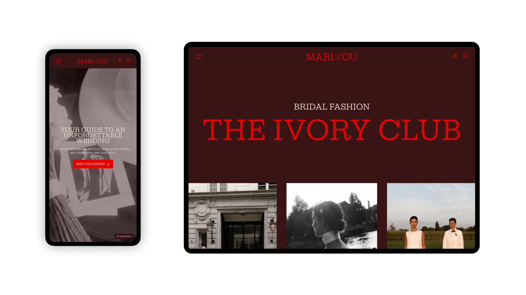 Screenshots van (details van) de Webapp, website die Marilou liet maken door Heave Webdesign Antwerpen