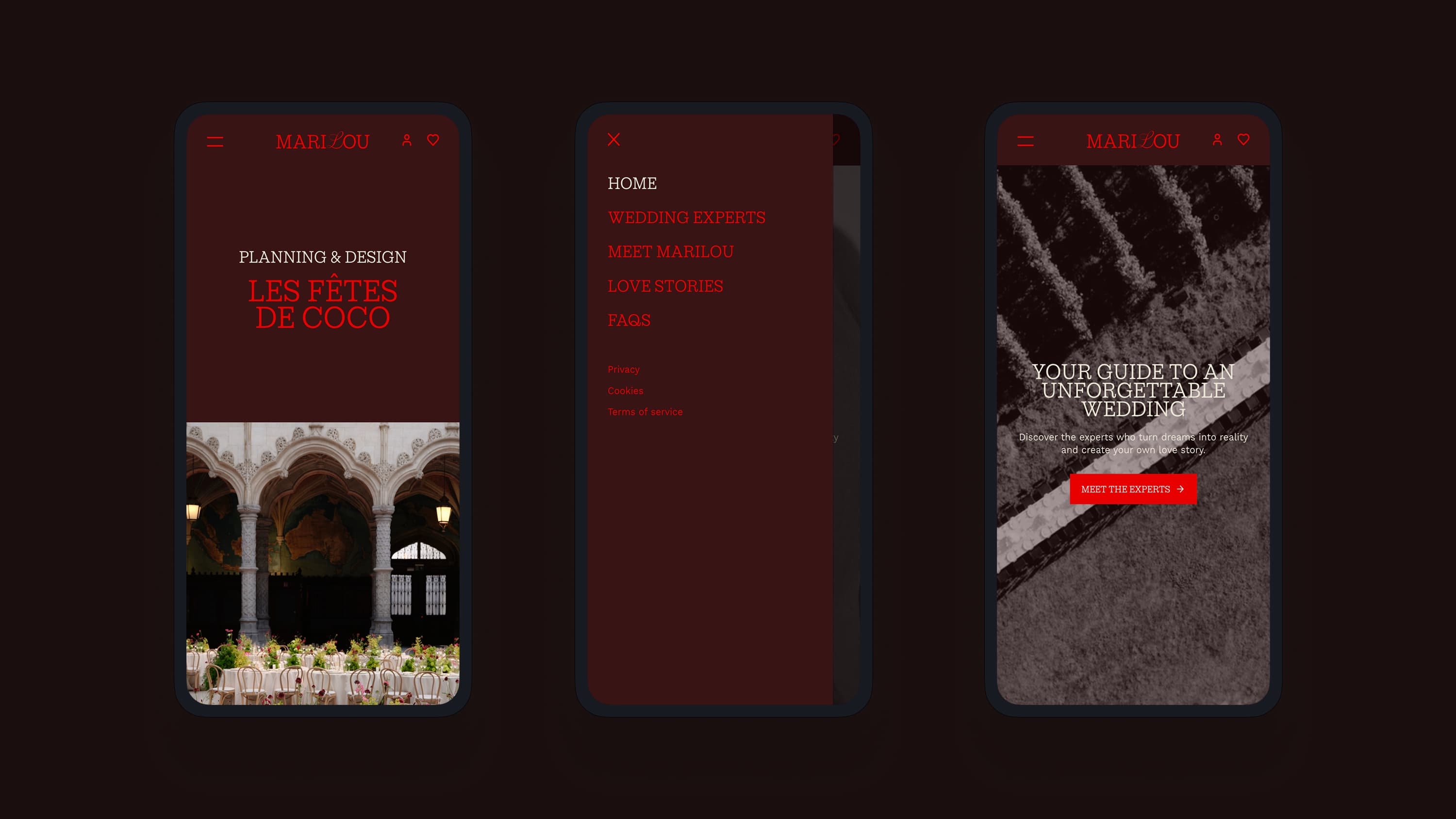 Screenshots van (details van) de Webapp, website die Marilou liet maken door Heave Websites & Webapps Antwerpen