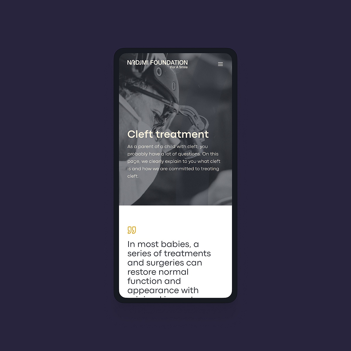 Screenshots van (details van) de website die Nadjmi Foundation liet maken door Heave Webdesign Antwerpen