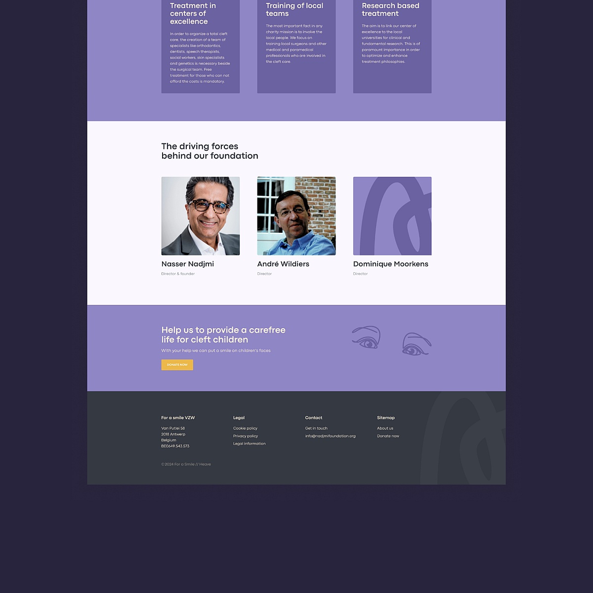 Screenshots van (details van) de website die Nadjmi Foundation liet maken door Heave Webdesign Antwerpen