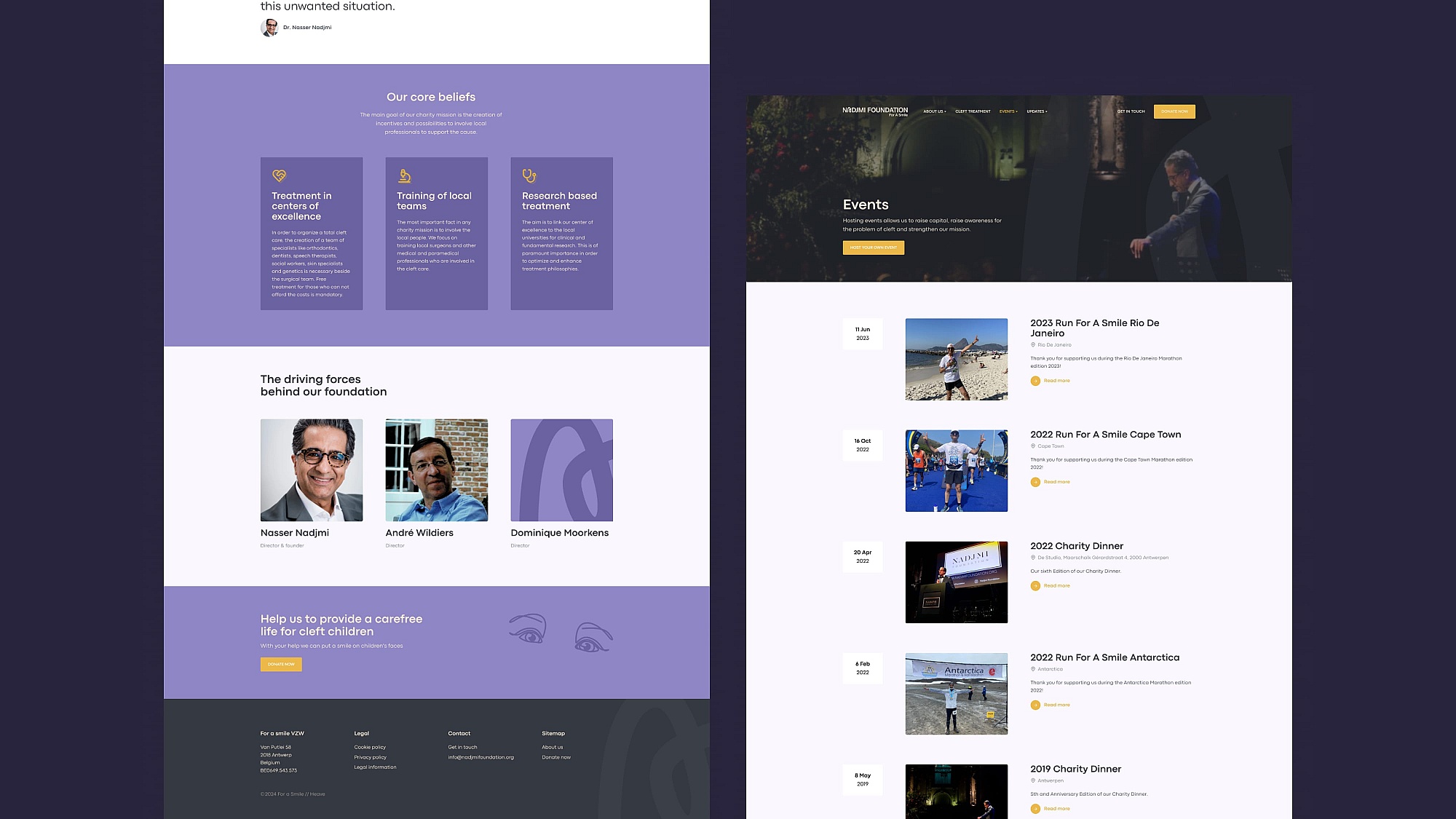 Screenshots van (details van) de website die Nadjmi Foundation liet maken door Heave Webdesign Antwerpen