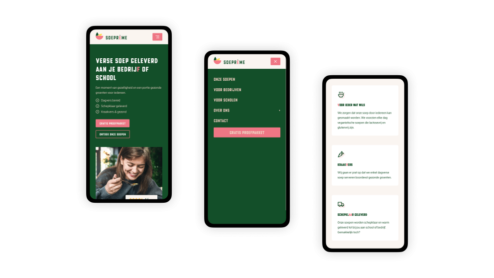 Screenshots van (details van) de Website die Soepr&egrave;me liet maken door Heave Websites & Webapps Antwerpen
