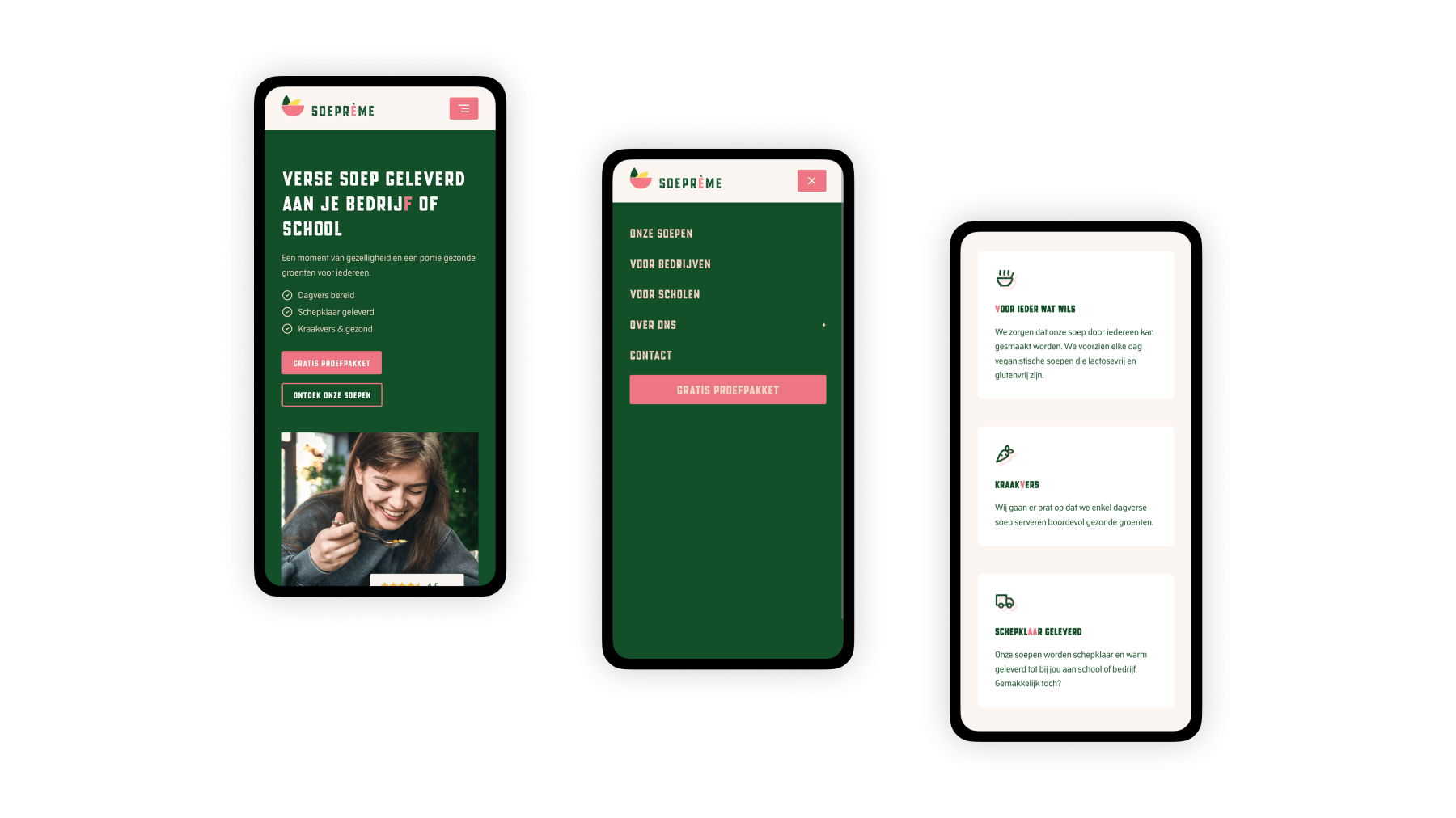 Screenshots van (details van) de Website die Soepr&egrave;me liet maken door Heave Websites & Webapps Antwerpen