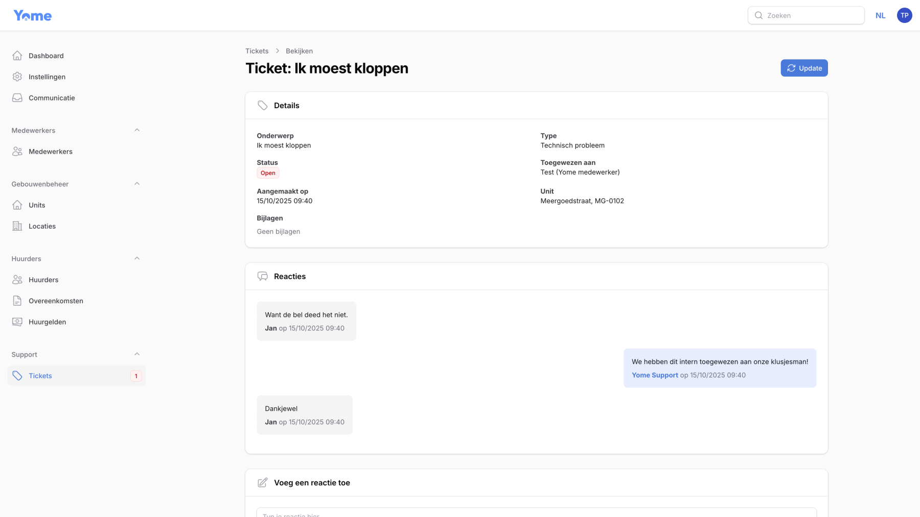 Screenshots van (details van) de Webapp die Yome Student Housing liet maken door Heave Websites & Webapps Antwerpen
