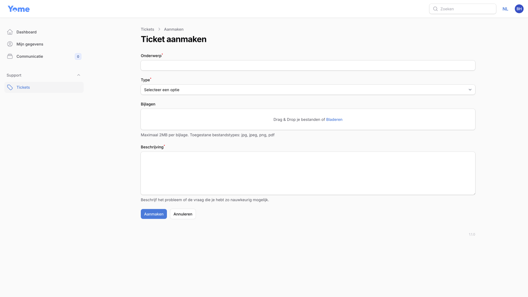 Screenshots van (details van) de Webapp die Yome Student Housing liet maken door Heave Websites & Webapps Antwerpen
