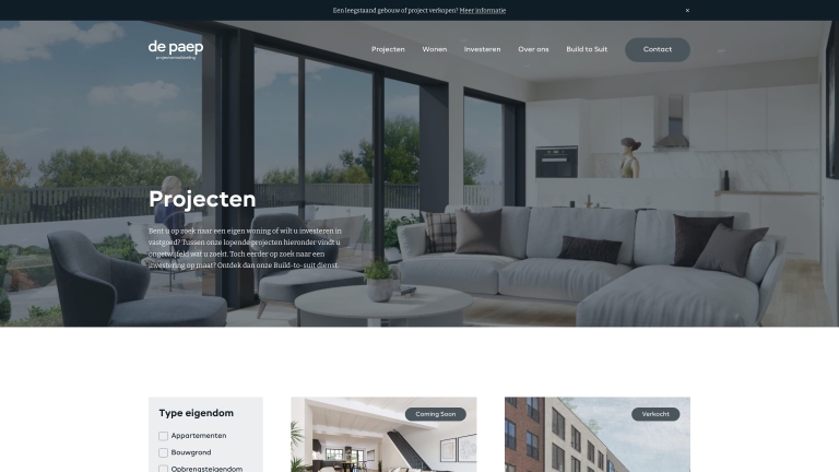 Een screenshot van De Paep Real Estate. Een website gemaakt door Heave Webdesign Antwerpen.